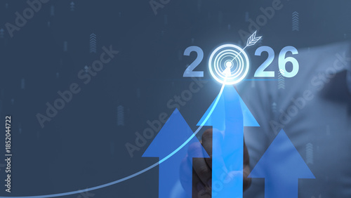 2026 business financial plan market concept, performance of profit growth on 2026, education trend up finance on growth graph money revenue, Businessman analyzes profitability of working