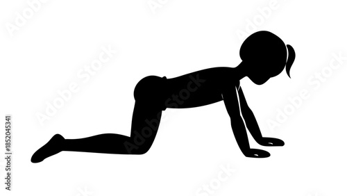 Simple silhouette of a child practicing yoga pose, playful calm and early wellness awareness concept.
