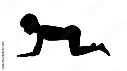 Simple silhouette of a child practicing yoga pose, playful calm and early wellness awareness concept.
