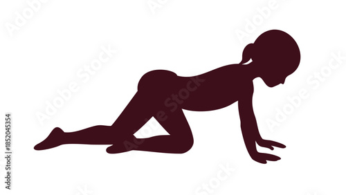 Simple silhouette of a child practicing yoga pose, playful calm and early wellness awareness concept.
