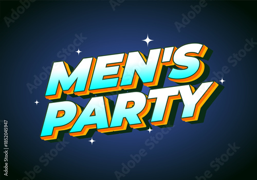 A vibrant graphic design featuring the text Mens Party in bold, colorful letters against dark background with stars.