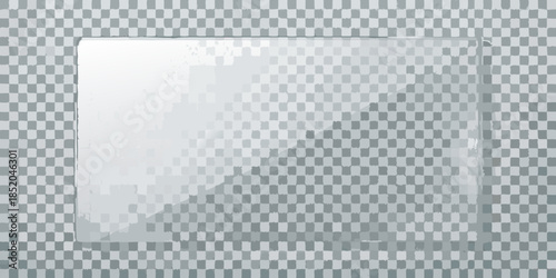 A realistic rendering of a clear glass or plastic rectangular plate