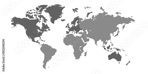 A grayscale world map illustration showing continents and oceans in a simple style