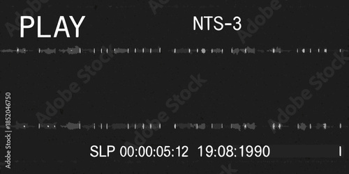 Vintage vhs tape display with play button and timecode information