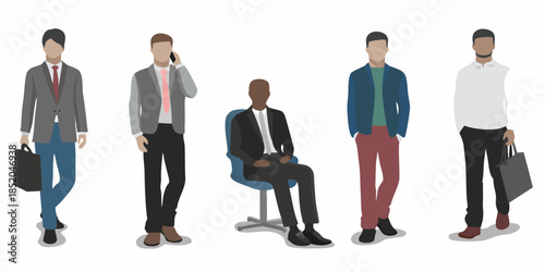 Diverse group of men in business attire standing and seated indoors