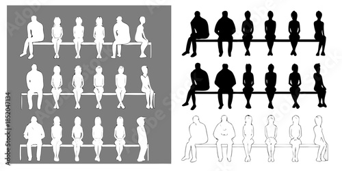 A comparative study of silhouettes people sitting on a bench light and dark