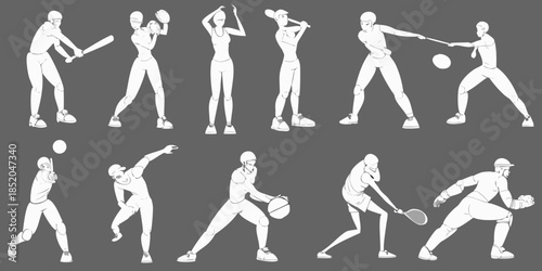 Baseball players in action a sequence of pitching batting and fielding