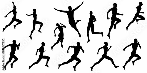 Silhouettes of people running and jumping depicting motion and activity