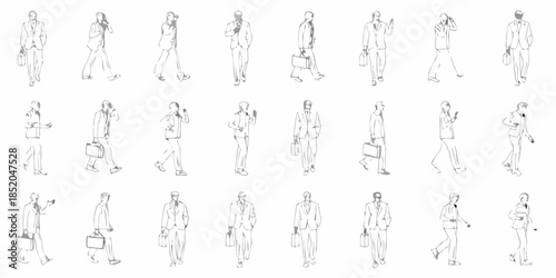 Collection of business people illustrations in various walking poses and attire