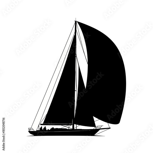 Classic Vector Silhouette of a Sailing Boat with Spinnaker, Maritime Icon