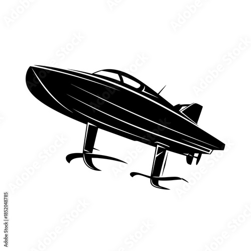 Dynamic Black Vector Silhouette of a Racing Hydrofoil Lifting from Water