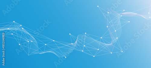 Abstract tech network connection dots. Digital technology and big data analysis background. Grey background with plexus lines. Geometric background with abstract .cardiogram onabstract blue background