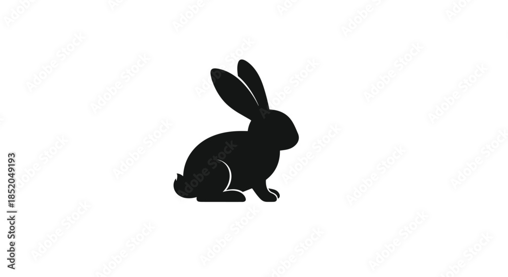 Fototapeta premium Minimalist black silhouette of a stylized rooster or bird figure standing on a white background for logo design and graphics.