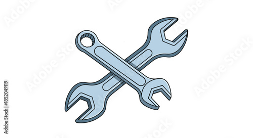 Two crossed steel wrenches or spanners used as a symbol for repair, construction, maintenance, and technical work.