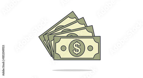 Fan of four US dollar bills with the dollar symbol clearly visible on a white background with a vertical line on the side.