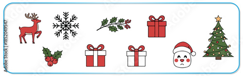 Festive Christmas icons set for holiday decoration and design