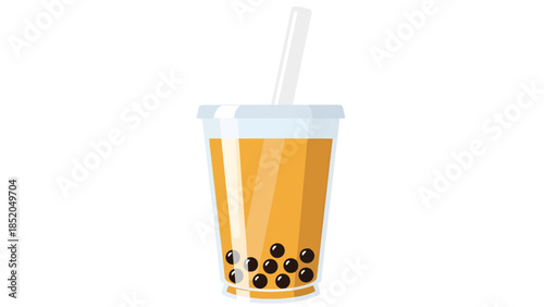 Refreshing Beverage with Tapioca Pearls and Straw