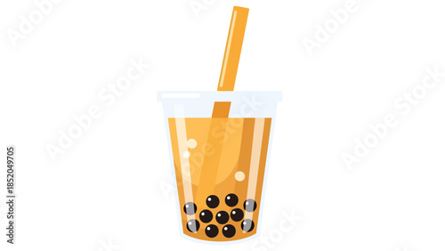 Refreshing Pearl Milk Tea Beverage with Straw in Clear Cup