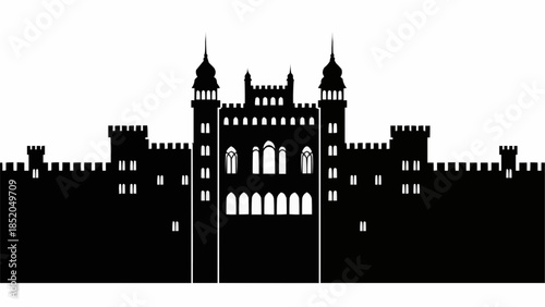 Silhouette of a Majestic Castle with Towers and Battlements.