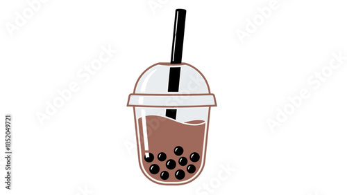 Refreshing Bubble Tea Drink with Tapioca Pearls and Straw in Transparent Cup