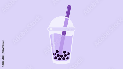 Purple Bubble Tea Beverage with Tapioca Pearls and Straw
