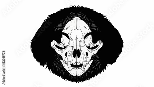 Detailed Illustration of a Raccoon Skull with Furry Outline.
