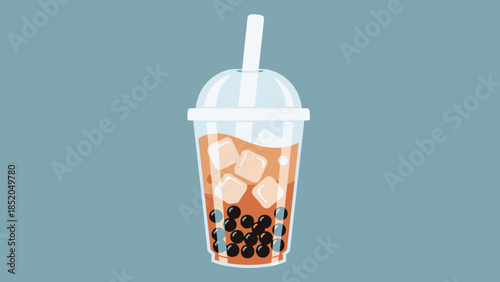 Refreshing Iced Beverage with Boba Pearls and Ice Cubes Drink with Tapioca Spheres Refreshing Drinkware