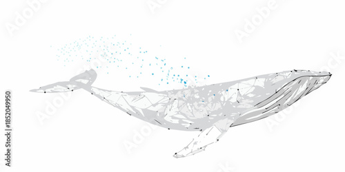 A digital illustration of a majestic whale formed from geometric shapes and water
