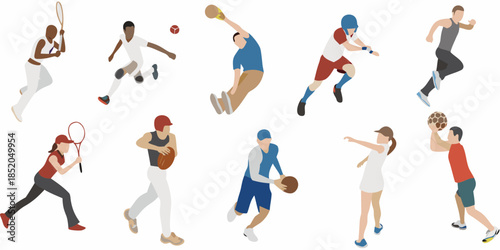 Diverse group of athletes engaged in various sports and physical activities