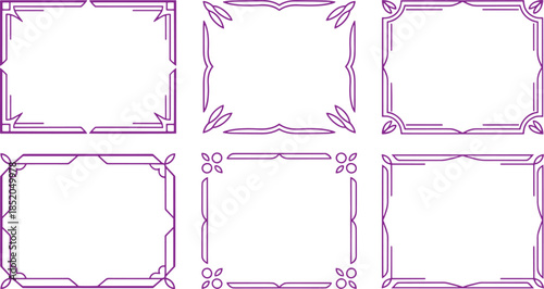 Six Purple Ornate Frames with Floral and Geometric
