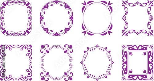 Purple decorative frames with intricate floral and vine patterns