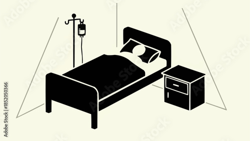 Hospital room with patient and medical equipment.