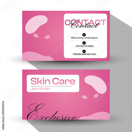 Pink skin care product boxes with woman wearing towel on head