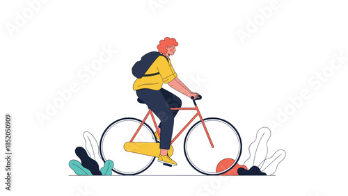 Person Riding a Bicycle with a Backpack Illustration