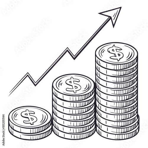 Stacks of dollar coins with growing graph money 1