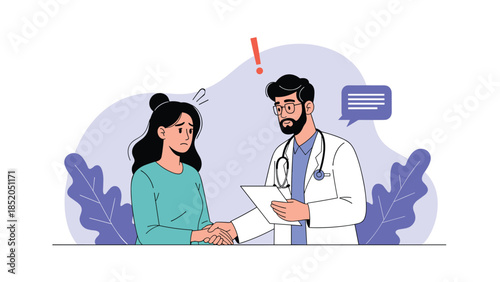 Male doctor consulting with a concerned female patient illustration