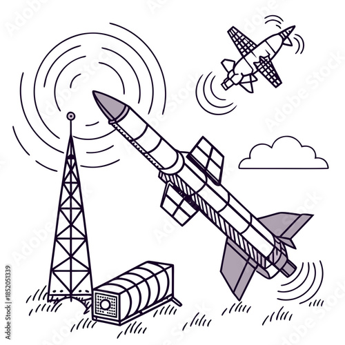 Of radar controlled missile intercepting airplane military