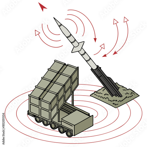 Surface to air missile launcher on truck with radar tracking