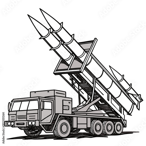 Truck mounted multiple rocket launcher system with missiles