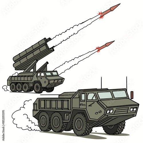 Military vehicle launching missiles armored vehicle