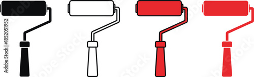 Paint roller icons set in different colors isolated on white background, simple house painting and renovation tool vector illustration