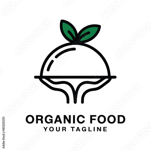 Vector of organic food logo with leaves and hands symbol, representing healthy eating and natural ingredients for your business needs