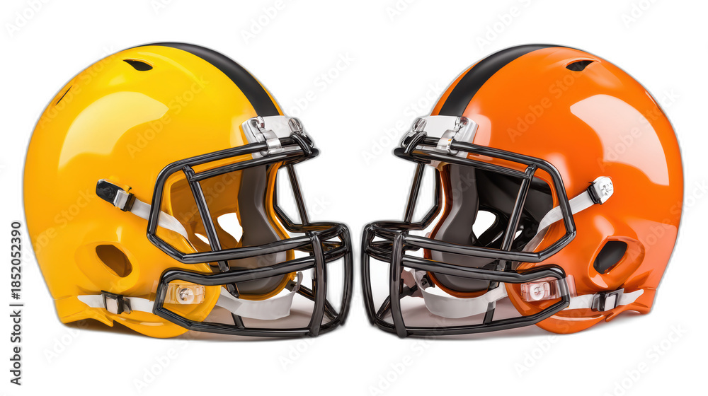 Fototapeta premium two american football helmets clash concept isolated on white background