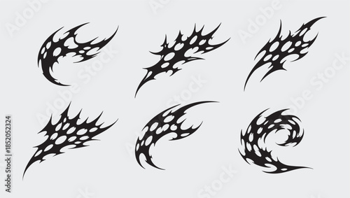 Set Pack Succubus Y2K womb gothic tattoo. Acid Neo tribal tattoo, maori style. Cyber sigilism for streetwear, merch, t-shirt. Demon sigil in neo tribal style. Isolated vector illustration