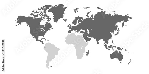 A grayscale world map illustration with continents and oceans distinctly outlined