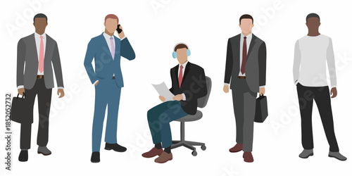 Diverse group of men in business attire some holding briefcases and accessories