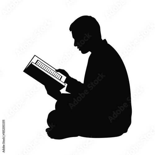 Silhouette of a man sitting and reading a book minimal islamic silhouette