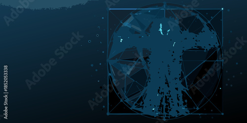 Abstract digital jellyfish illustration with a polygonal mesh and dark blue background