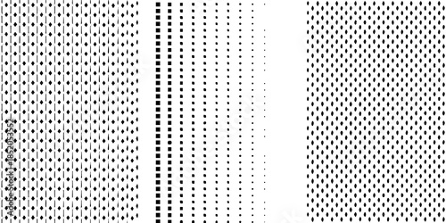 Abstract halftone dot patterns displaying gradient density variations in black and white