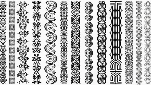 Collection of intricate black and white ornamental borders and patterns.